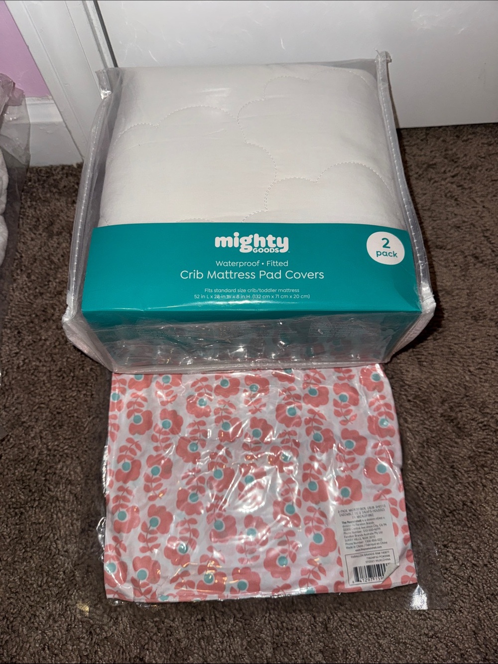 White Waterproof Crib Mattress Pad Covers - 2 Pack and 2 crib sheets